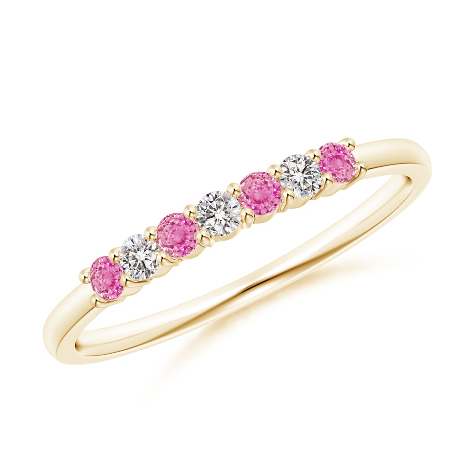 2mm AA Half Eternity 7 Stone Pink Sapphire & Diamond Wedding Ring in Yellow Gold 