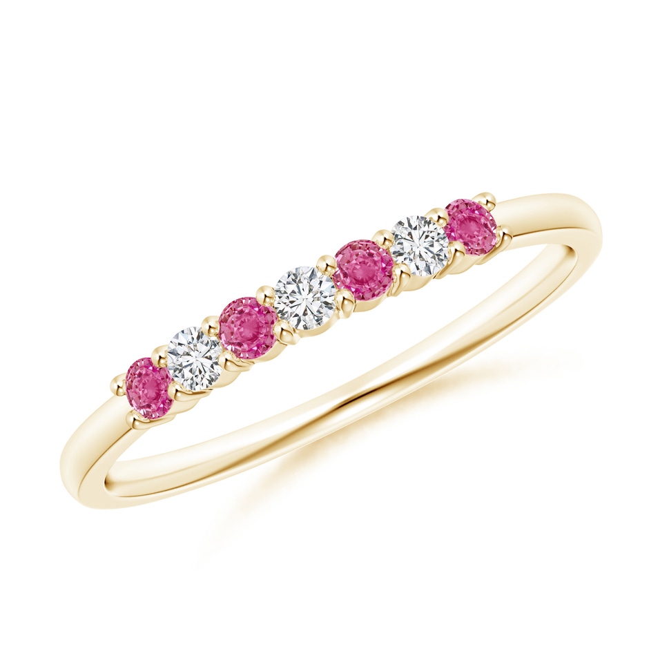 2mm AAA Half Eternity 7 Stone Pink Sapphire & Diamond Wedding Ring in Yellow Gold 