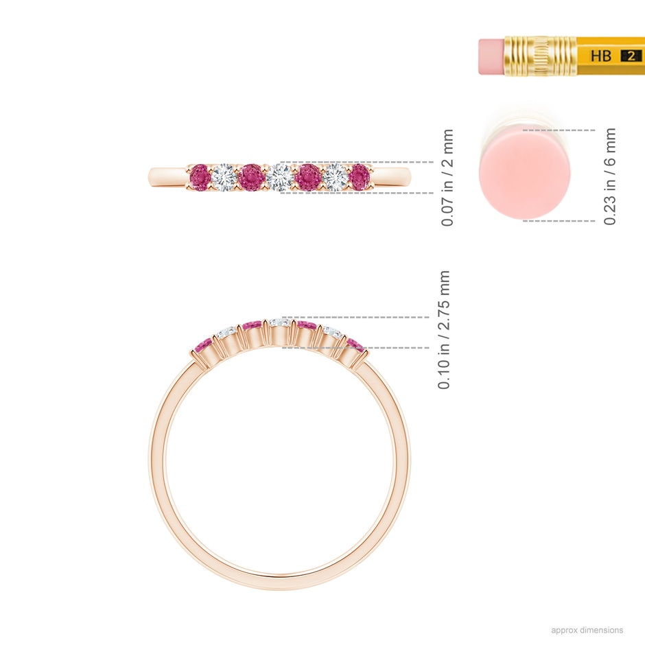 2mm AAAA Half Eternity 7 Stone Pink Sapphire & Diamond Wedding Ring in Rose Gold ruler