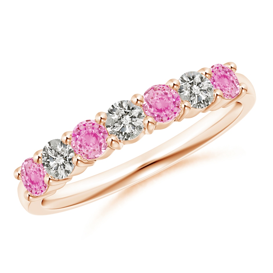 3mm A Half Eternity 7 Stone Pink Sapphire & Diamond Wedding Ring in 18K Rose Gold 