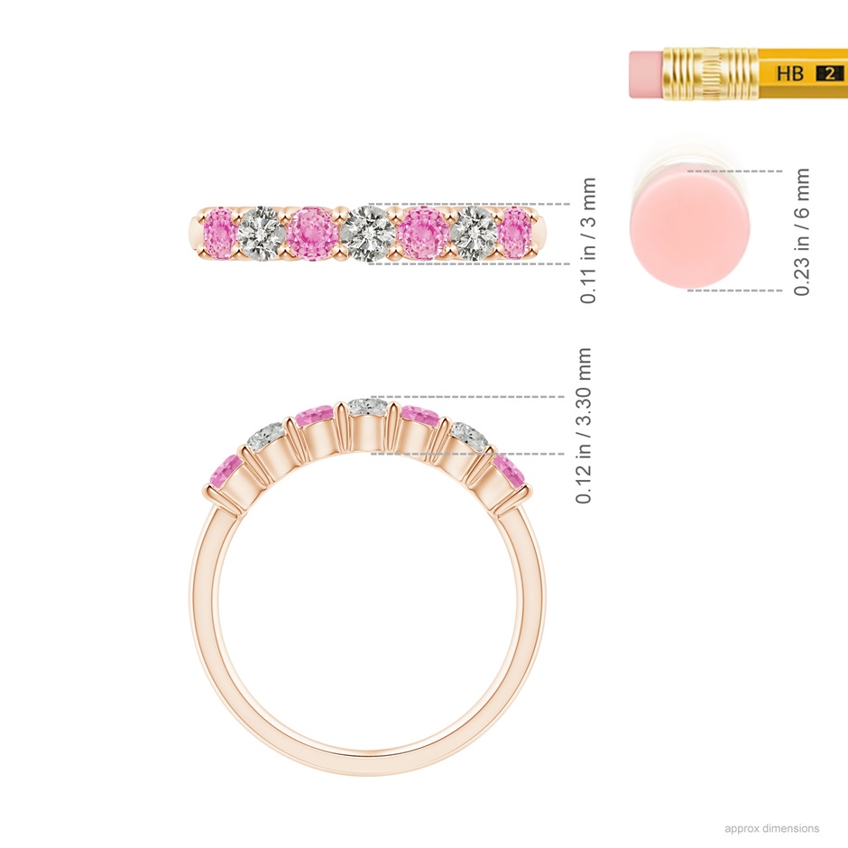 3mm A Half Eternity 7 Stone Pink Sapphire & Diamond Wedding Ring in 18K Rose Gold ruler