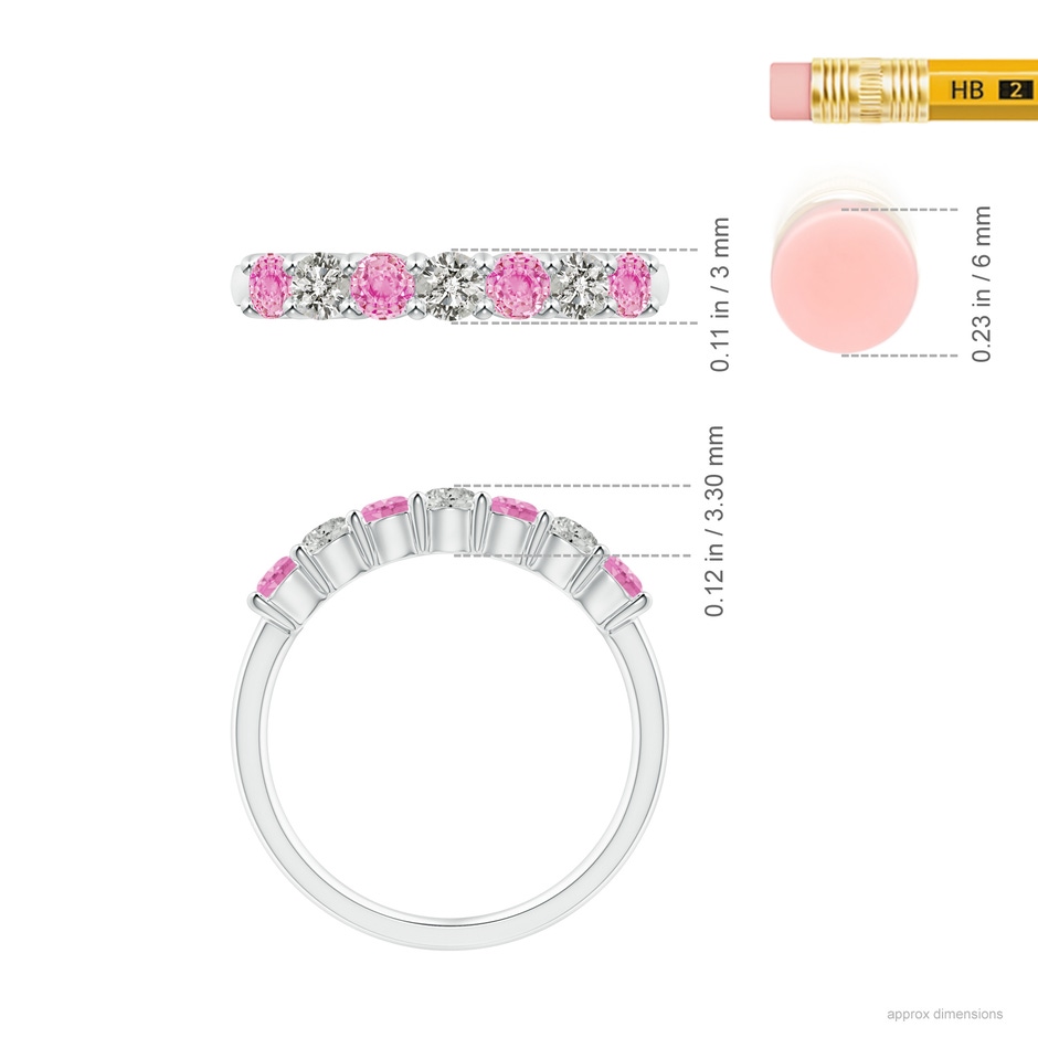 3mm A Half Eternity 7 Stone Pink Sapphire & Diamond Wedding Ring in White Gold ruler