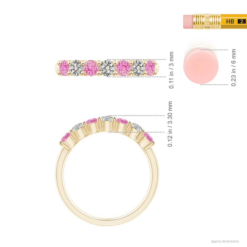 3mm A Half Eternity 7 Stone Pink Sapphire & Diamond Wedding Ring in Yellow Gold ruler