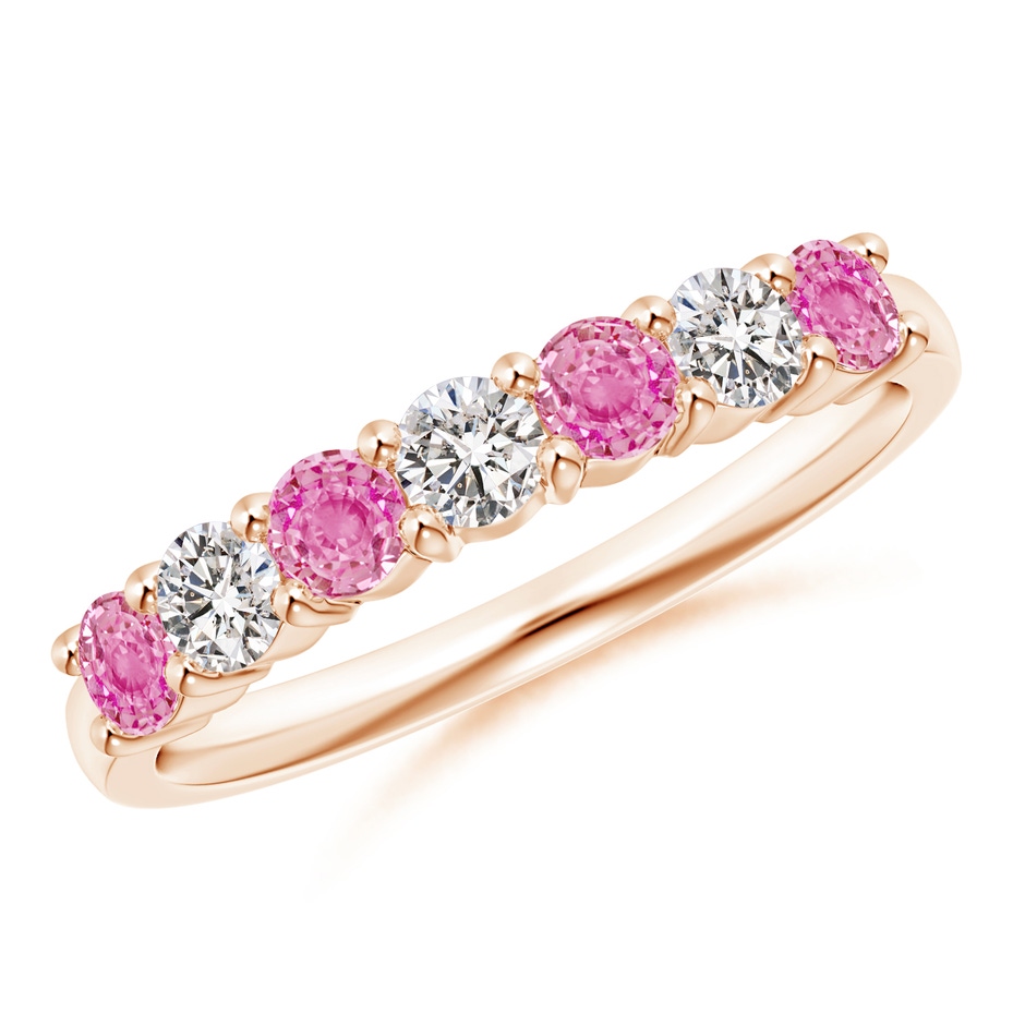 3mm AA Half Eternity 7 Stone Pink Sapphire & Diamond Wedding Ring in 18K Rose Gold 