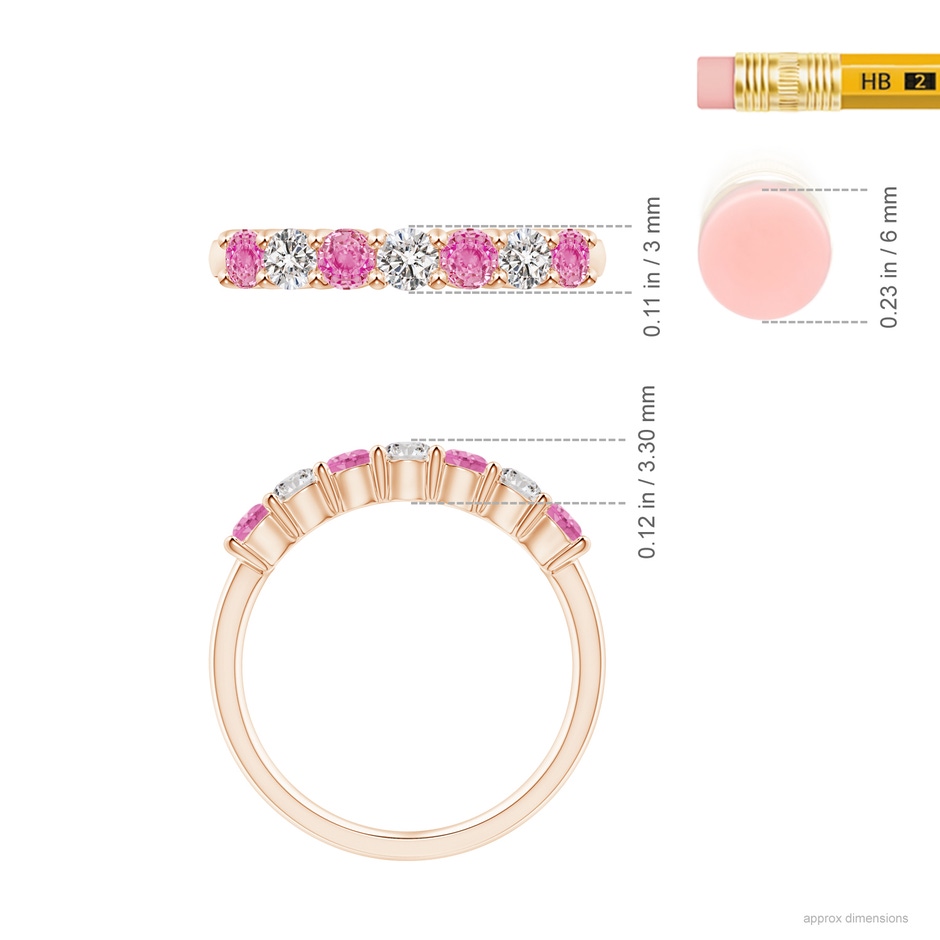 3mm AA Half Eternity 7 Stone Pink Sapphire & Diamond Wedding Ring in 18K Rose Gold ruler