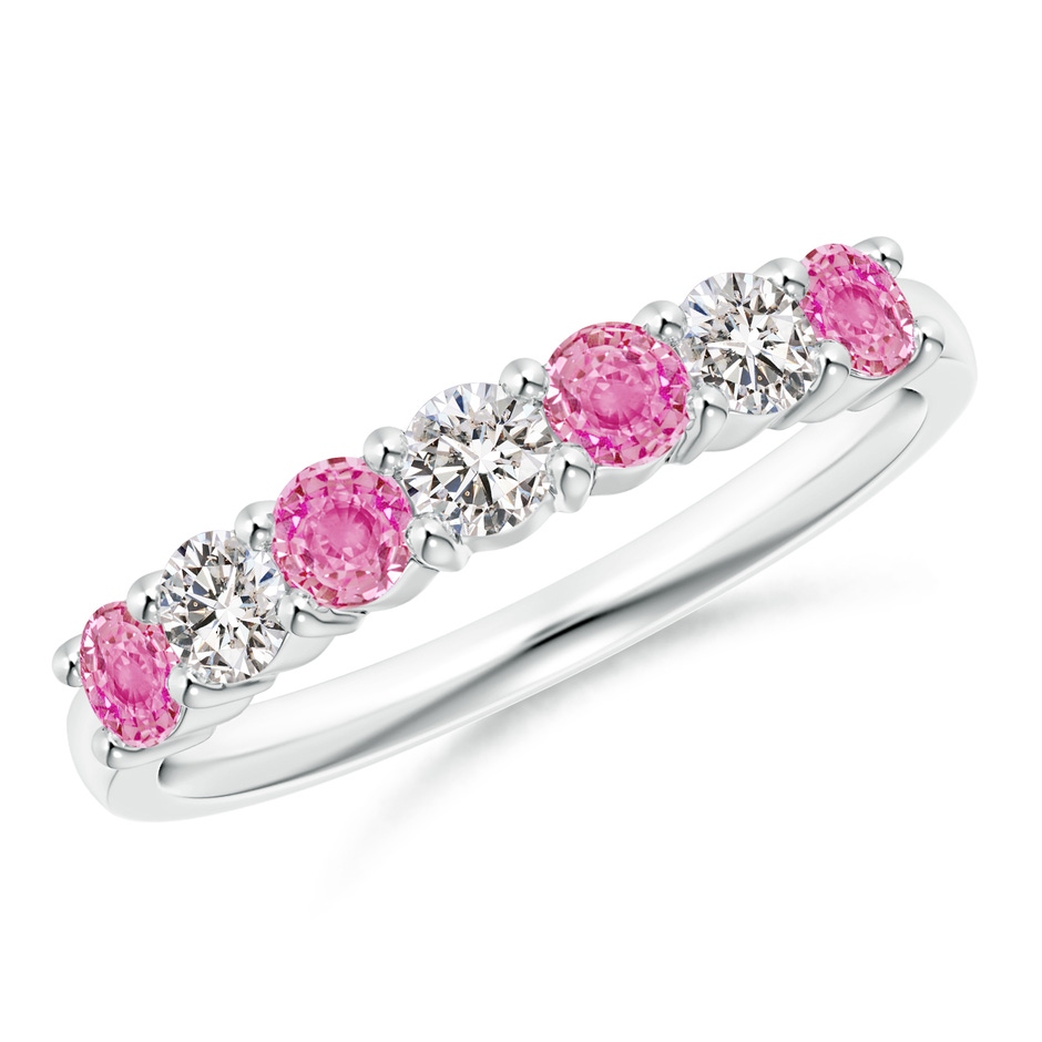3mm AA Half Eternity 7 Stone Pink Sapphire & Diamond Wedding Ring in 18K White Gold 