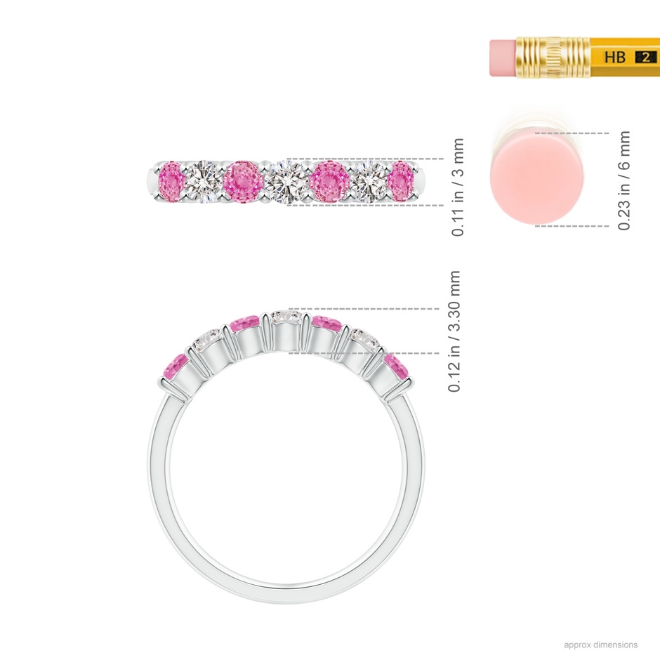 3mm AA Half Eternity 7 Stone Pink Sapphire & Diamond Wedding Ring in 18K White Gold ruler