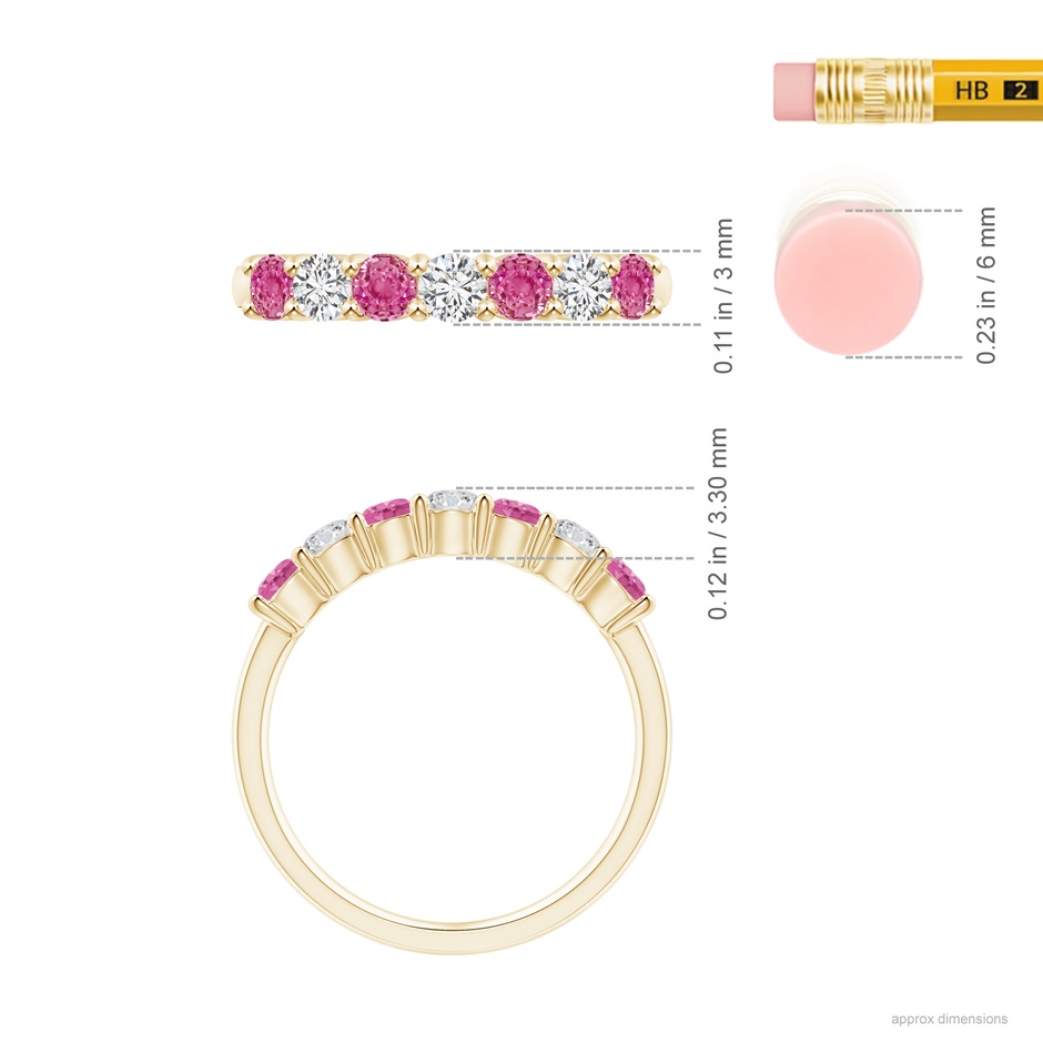 3mm AAA Half Eternity 7 Stone Pink Sapphire & Diamond Wedding Ring in Yellow Gold ruler
