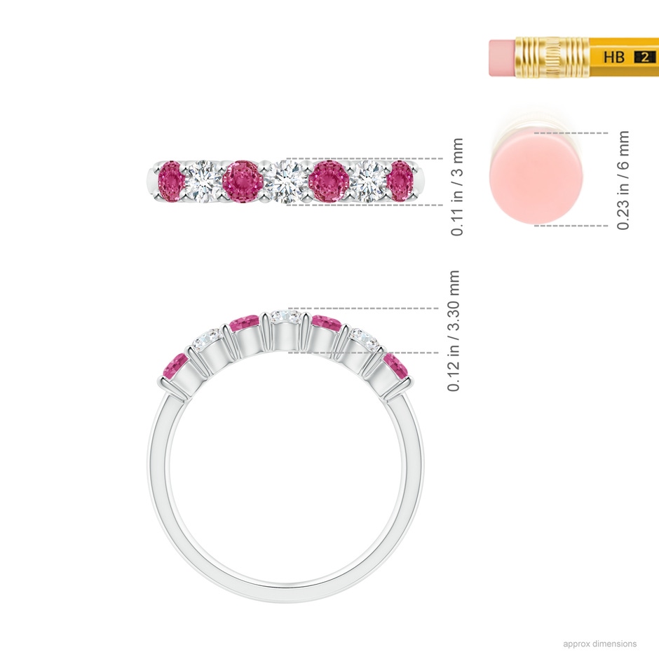 3mm AAAA Half Eternity 7 Stone Pink Sapphire & Diamond Wedding Ring in 18K White Gold ruler