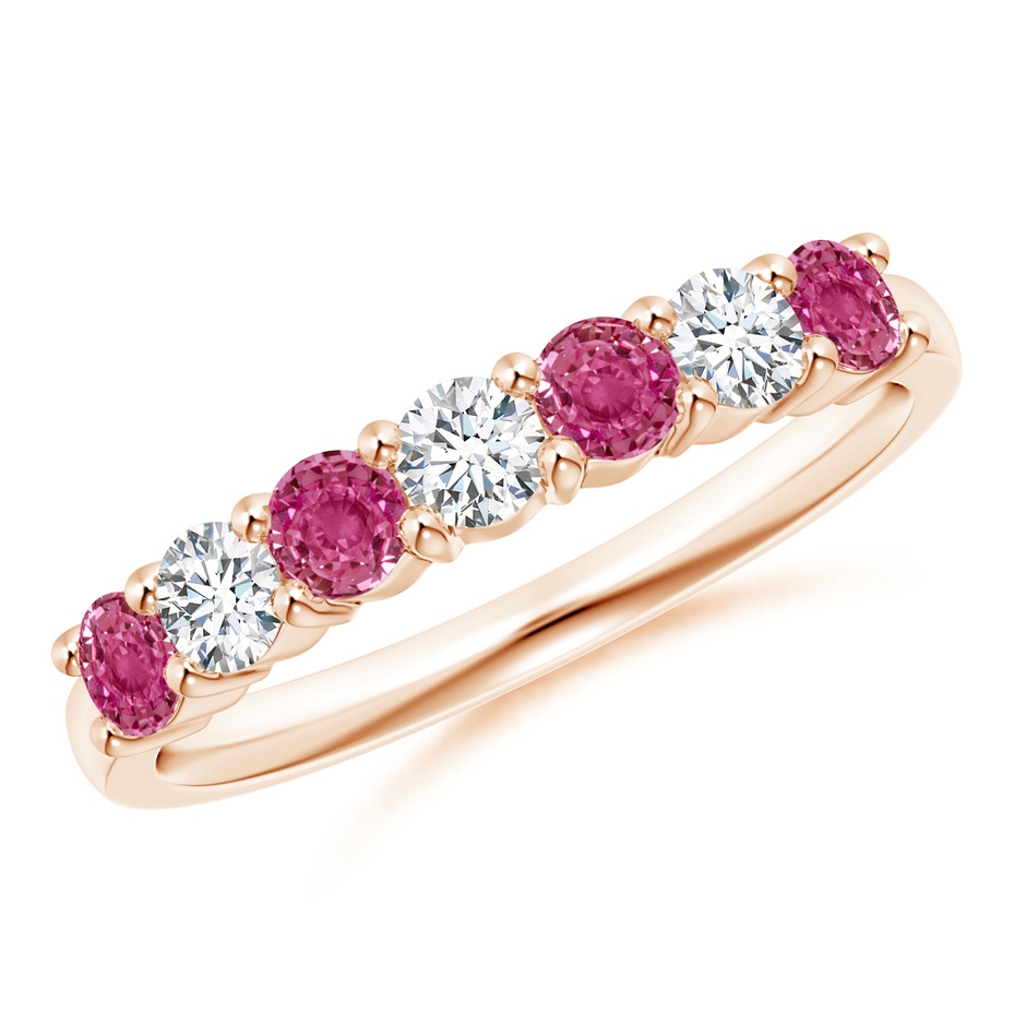 3mm AAAA Half Eternity 7 Stone Pink Sapphire & Diamond Wedding Ring in Rose Gold 