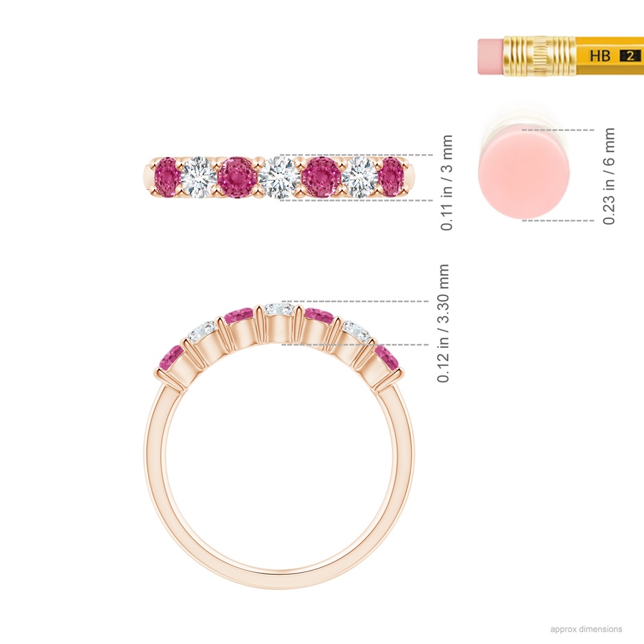 3mm AAAA Half Eternity 7 Stone Pink Sapphire & Diamond Wedding Ring in Rose Gold ruler