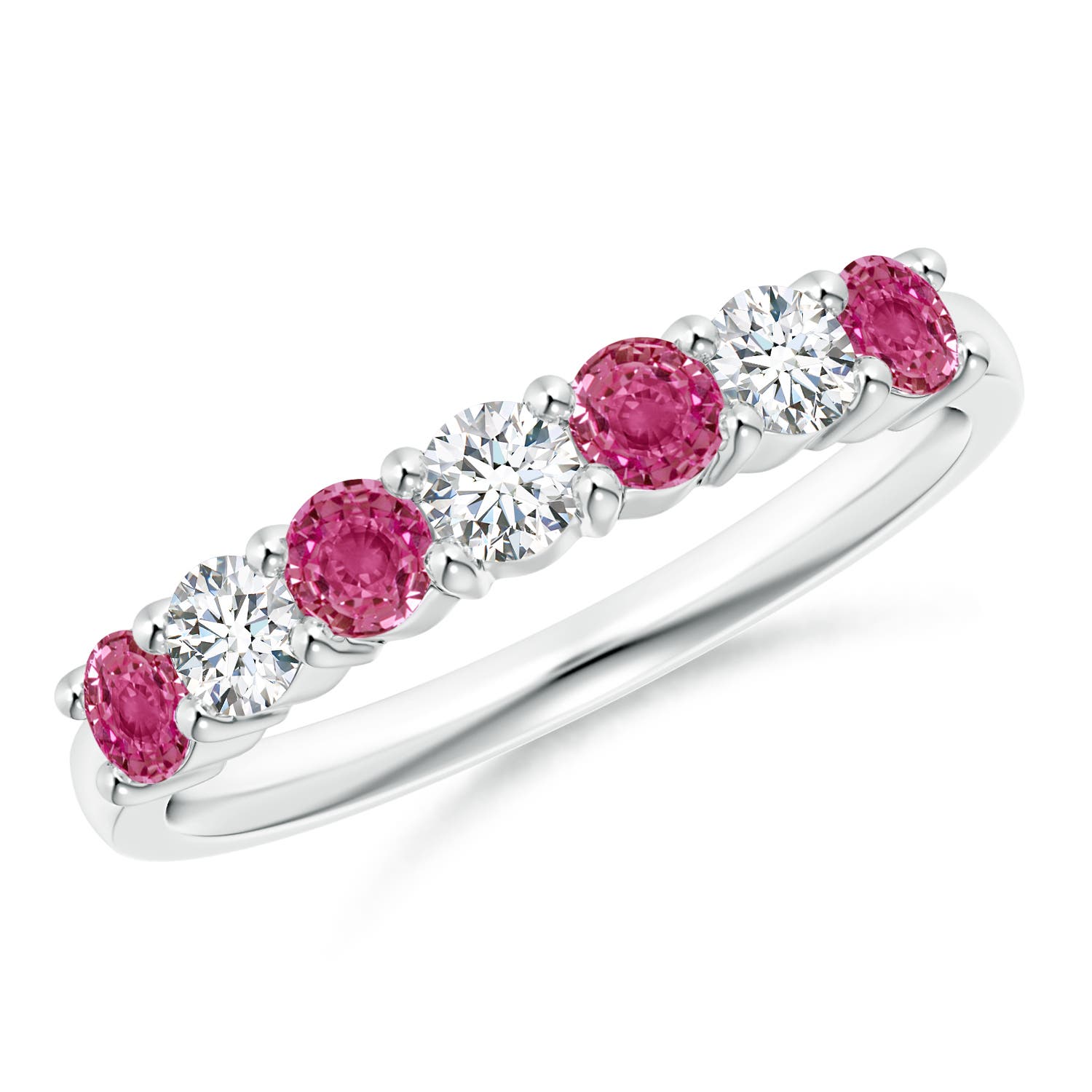 3mm AAAA Half Eternity 7 Stone Pink Sapphire & Diamond Wedding Ring in White Gold