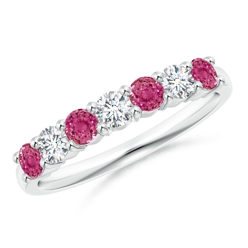 3mm AAAA Half Eternity 7 Stone Pink Sapphire & Diamond Wedding Ring in White Gold 