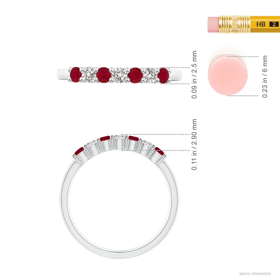 2.5mm AA Half Eternity Seven Stone Ruby and Diamond Wedding Ring in P950 Platinum ruler