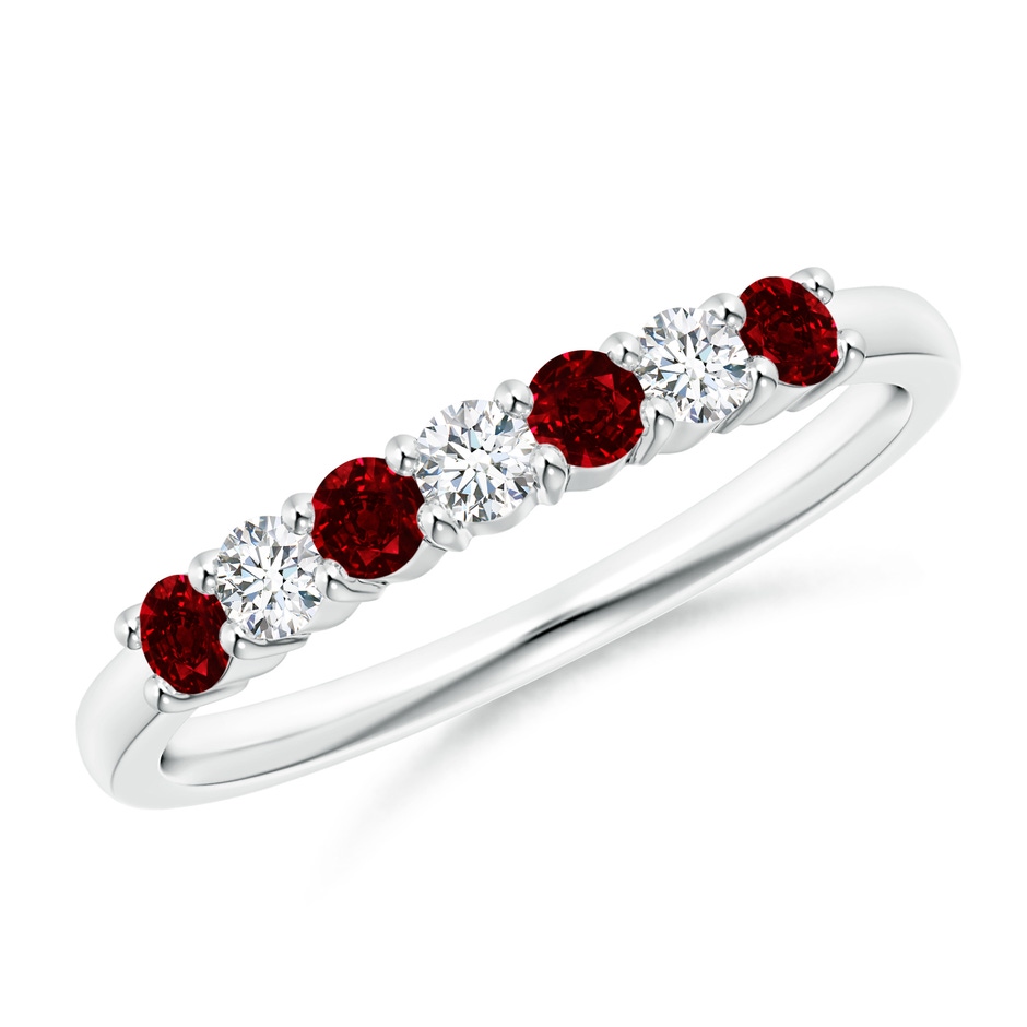 2.5mm AAAA Half Eternity Seven Stone Ruby and Diamond Wedding Ring in White Gold 