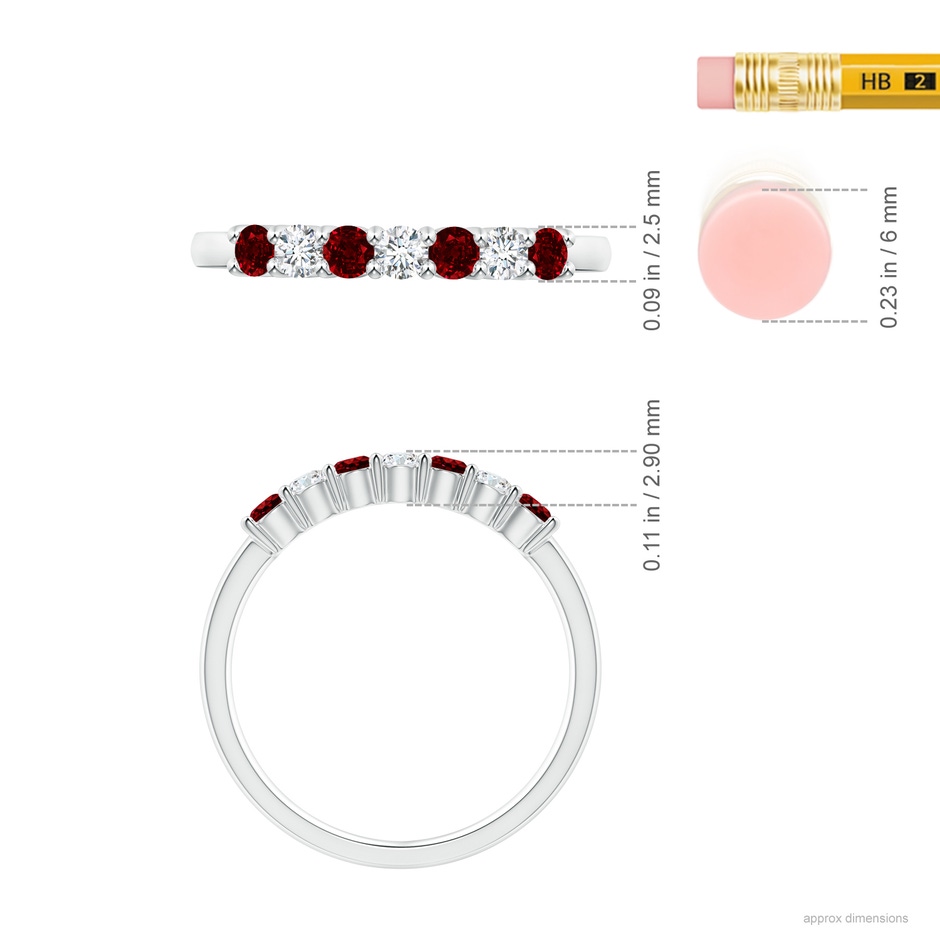 2.5mm AAAA Half Eternity Seven Stone Ruby and Diamond Wedding Ring in White Gold ruler