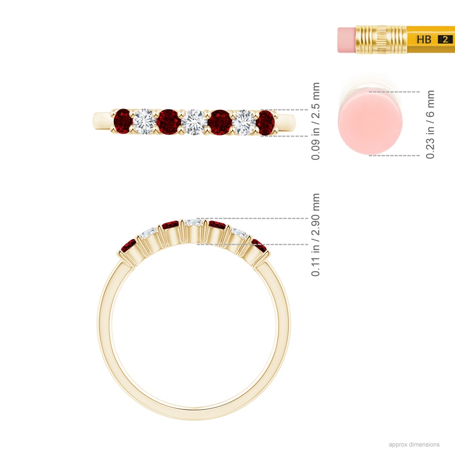 2.5mm AAAA Half Eternity Seven Stone Ruby and Diamond Wedding Ring in Yellow Gold ruler