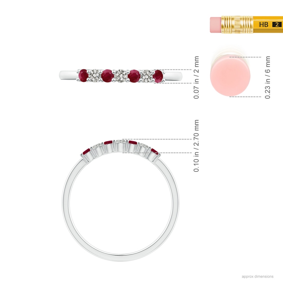 2mm A Half Eternity Seven Stone Ruby and Diamond Wedding Ring in P950 Platinum ruler