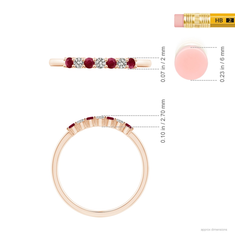2mm A Half Eternity Seven Stone Ruby and Diamond Wedding Ring in Rose Gold ruler