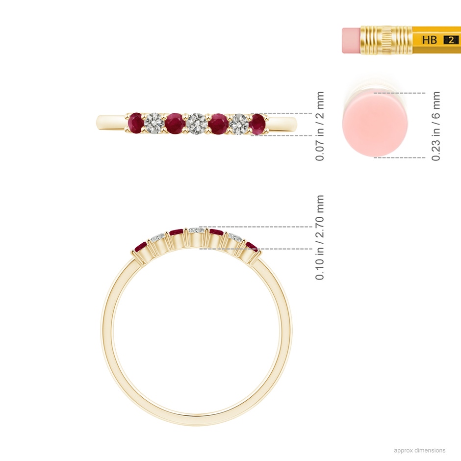 2mm A Half Eternity Seven Stone Ruby and Diamond Wedding Ring in Yellow Gold ruler