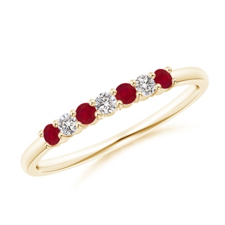 2mm AA Half Eternity Seven Stone Ruby and Diamond Wedding Ring in Yellow Gold