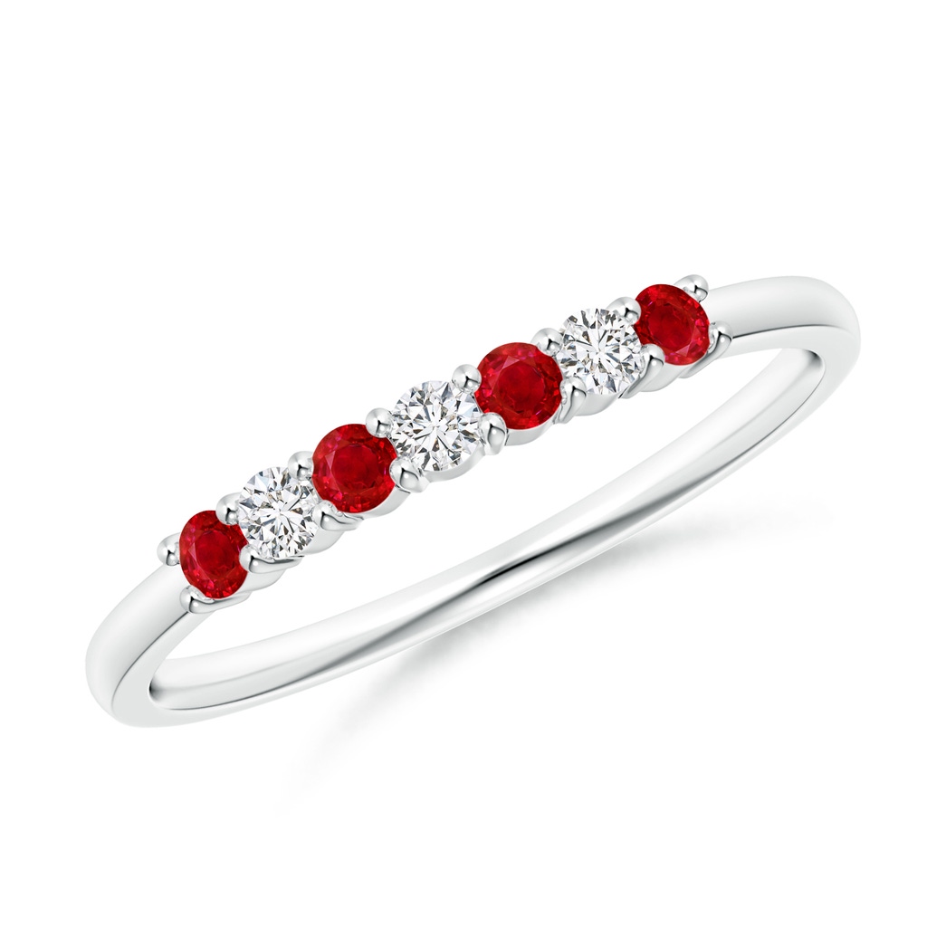 2mm AAA Half Eternity Seven Stone Ruby and Diamond Wedding Ring in S999 Silver 