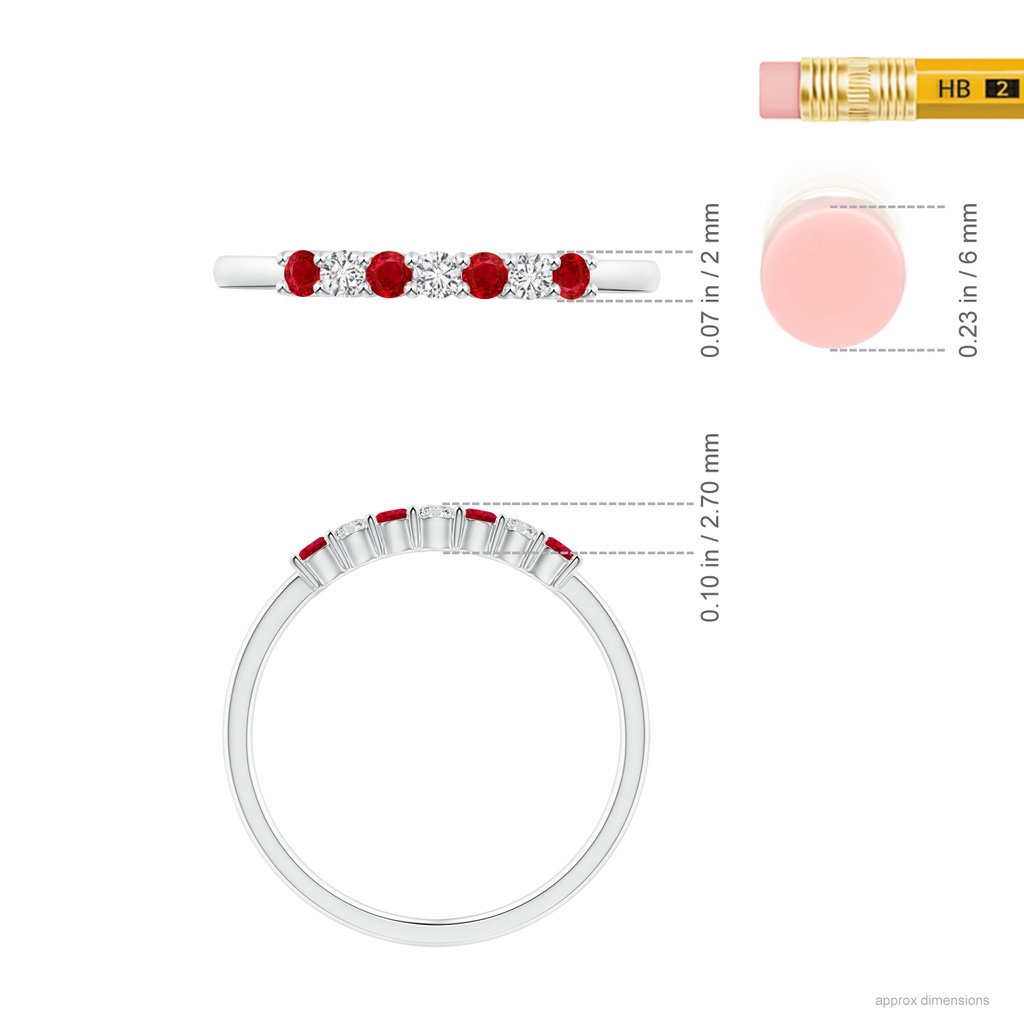 2mm AAA Half Eternity Seven Stone Ruby and Diamond Wedding Ring in S999 Silver ruler