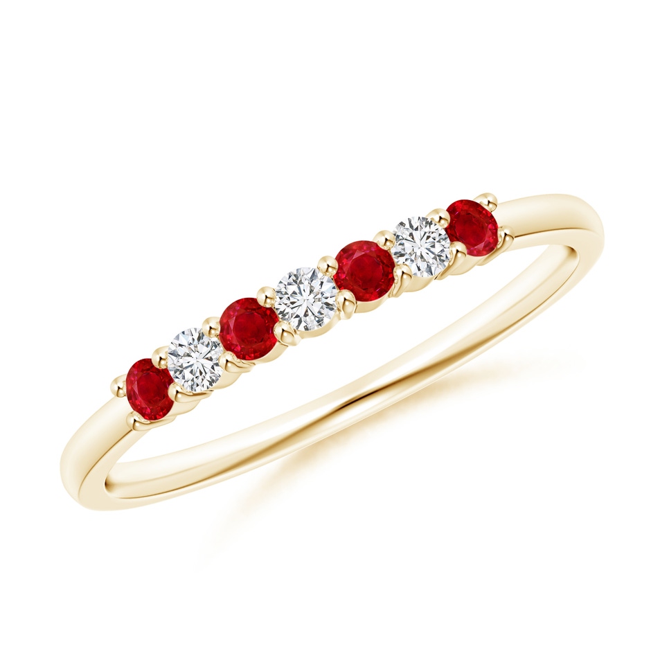 2mm AAA Half Eternity Seven Stone Ruby and Diamond Wedding Ring in Yellow Gold 