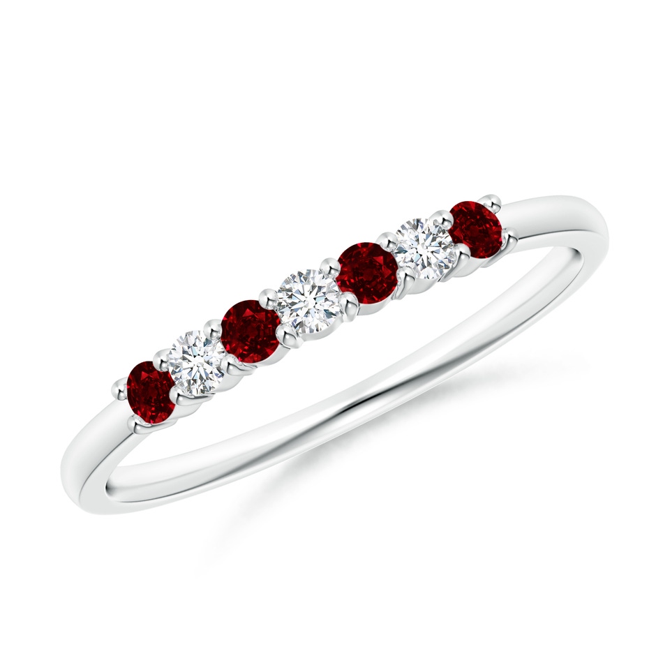 2mm AAAA Half Eternity Seven Stone Ruby and Diamond Wedding Ring in White Gold 