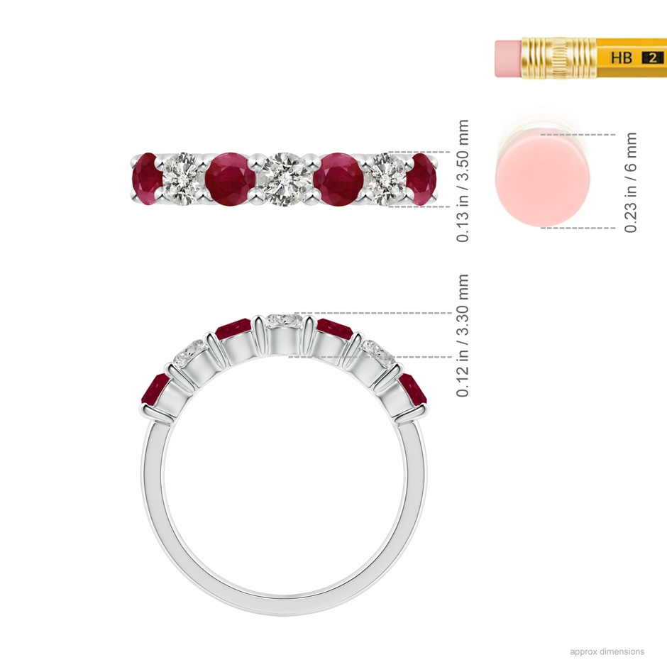 3.5mm A Half Eternity Seven Stone Ruby and Diamond Wedding Ring in White Gold ruler