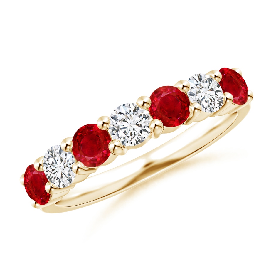 3.5mm AAA Half Eternity Seven Stone Ruby and Diamond Wedding Ring in Yellow Gold 