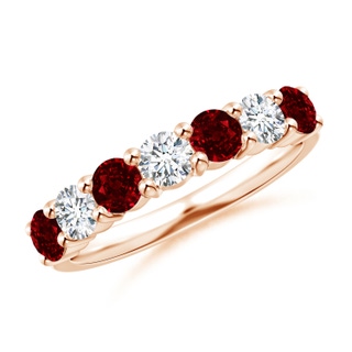 3.5mm AAAA Half Eternity Seven Stone Ruby and Diamond Wedding Ring in 18K Rose Gold