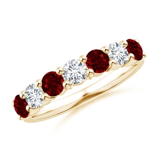 3.5mm AAAA Half Eternity Seven Stone Ruby and Diamond Wedding Ring in 18K Yellow Gold