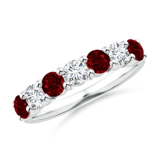 3.5mm AAAA Half Eternity Seven Stone Ruby and Diamond Wedding Ring in P950 Platinum
