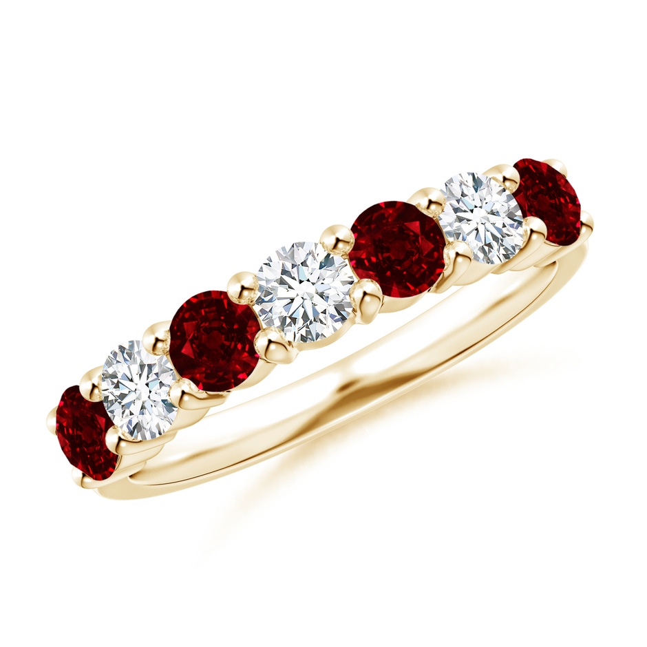 3.5mm AAAA Half Eternity Seven Stone Ruby and Diamond Wedding Ring in Yellow Gold 