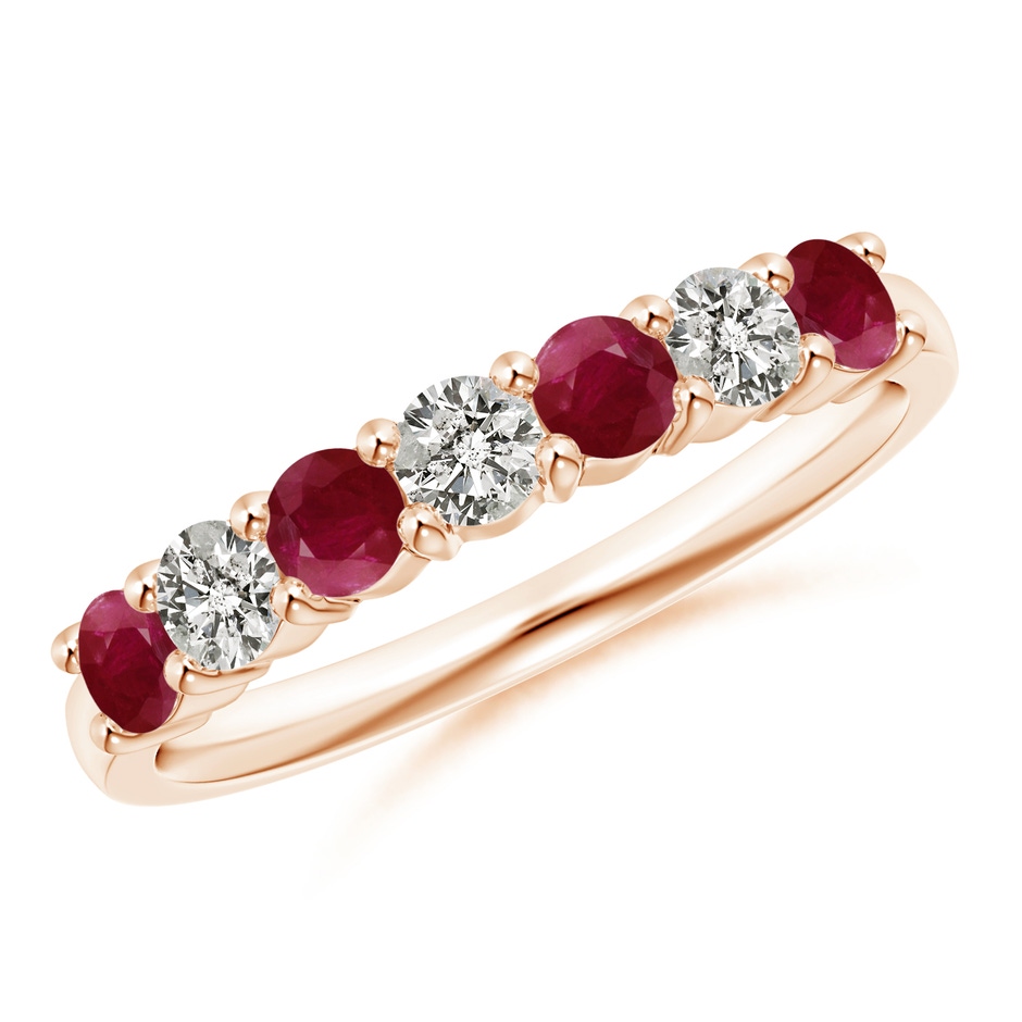 3mm A Half Eternity Seven Stone Ruby and Diamond Wedding Ring in Rose Gold 
