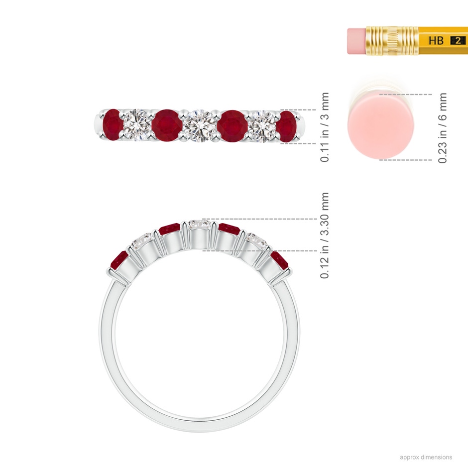 3mm AA Half Eternity Seven Stone Ruby and Diamond Wedding Ring in White Gold ruler