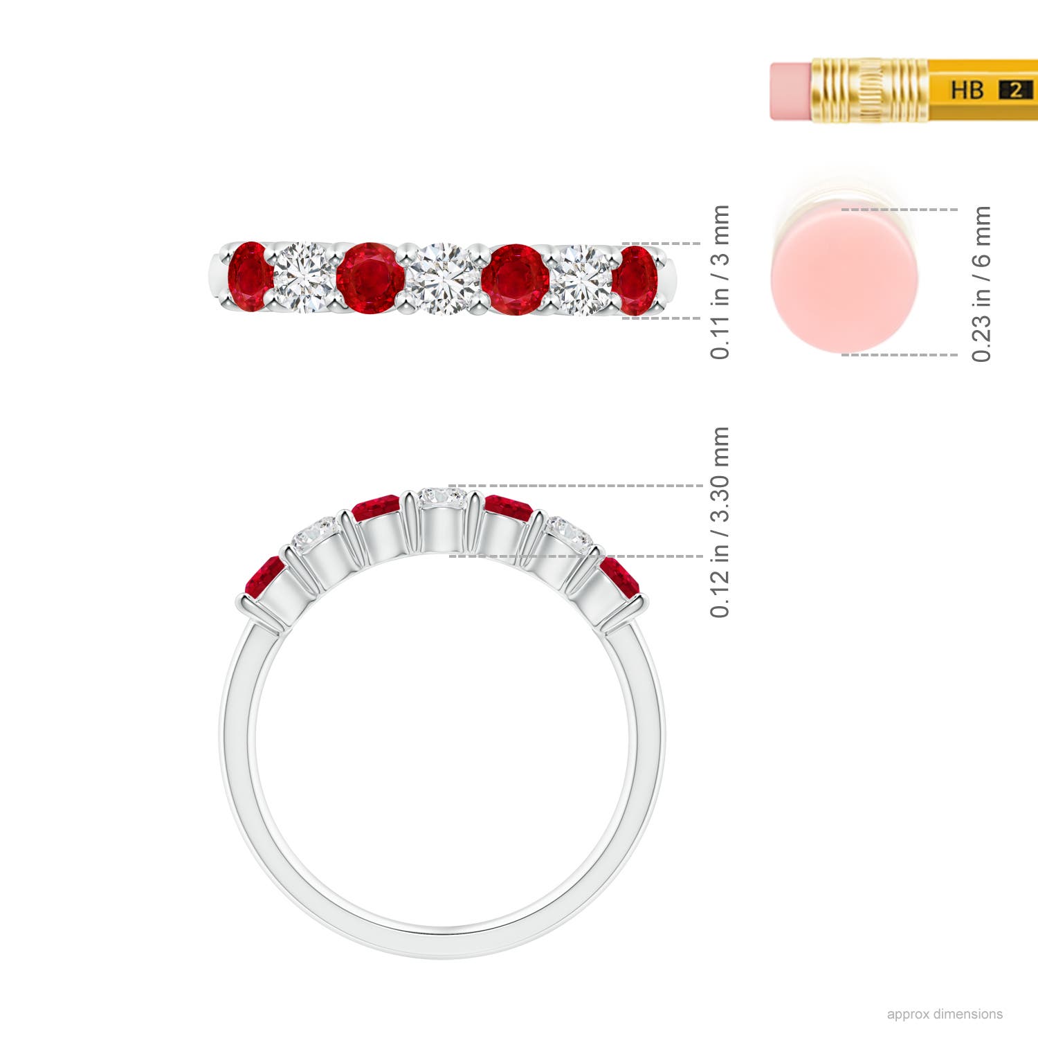 3mm AAA Half Eternity Seven Stone Ruby and Diamond Wedding Ring in 18K White Gold - ruler