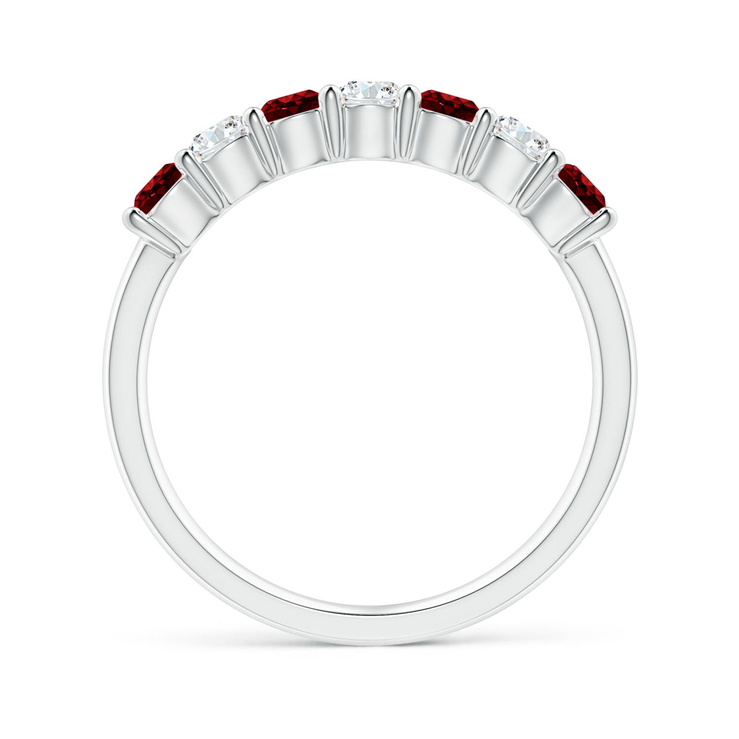 3mm AAAA Half Eternity Seven Stone Ruby and Diamond Wedding Ring in White Gold