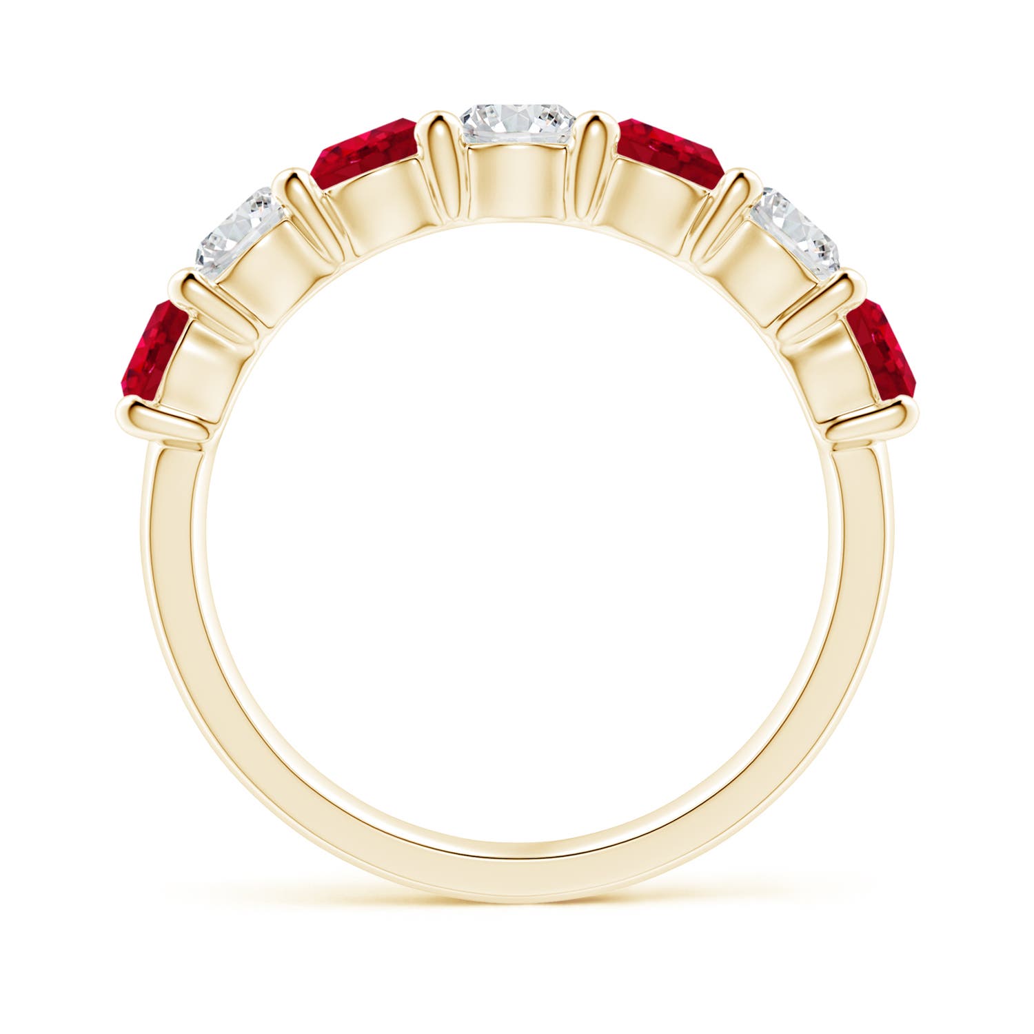 4mm AAA Half Eternity Seven Stone Ruby and Diamond Wedding Ring in 18K Yellow Gold