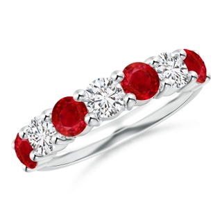 4mm AAA Half Eternity Seven Stone Ruby and Diamond Wedding Ring in P950 Platinum