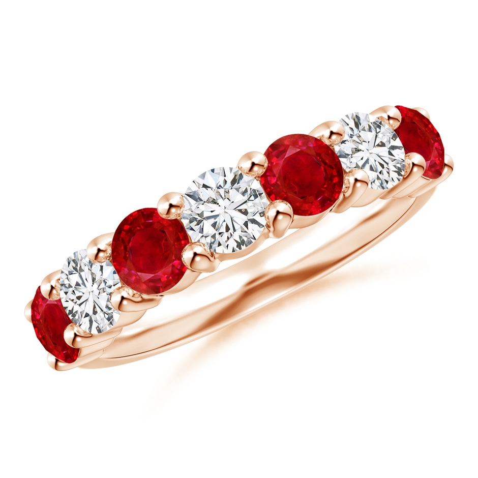 4mm AAA Half Eternity Seven Stone Ruby and Diamond Wedding Ring in Rose Gold 