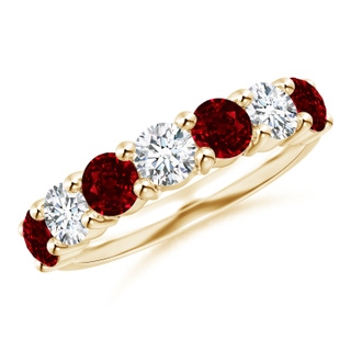 4mm AAAA Half Eternity Seven Stone Ruby and Diamond Wedding Ring in 10K Yellow Gold