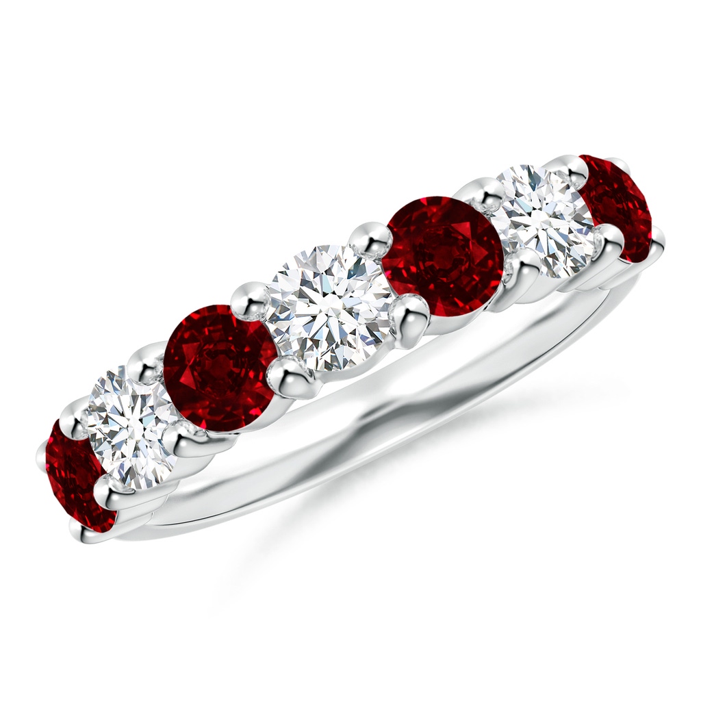 4mm AAAA Half Eternity Seven Stone Ruby and Diamond Wedding Ring in P950 Platinum