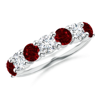 4mm AAAA Half Eternity Seven Stone Ruby and Diamond Wedding Ring in P950 Platinum
