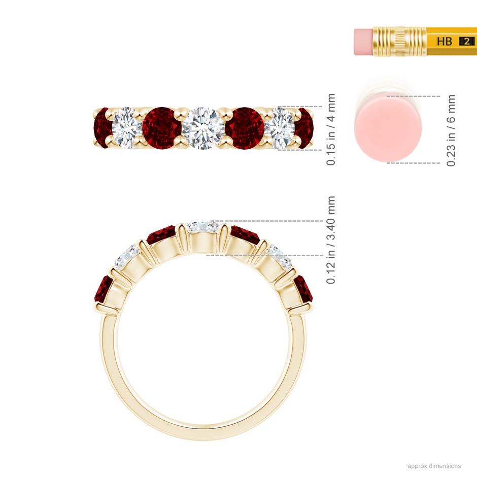 4mm AAAA Half Eternity Seven Stone Ruby and Diamond Wedding Ring in Yellow Gold ruler