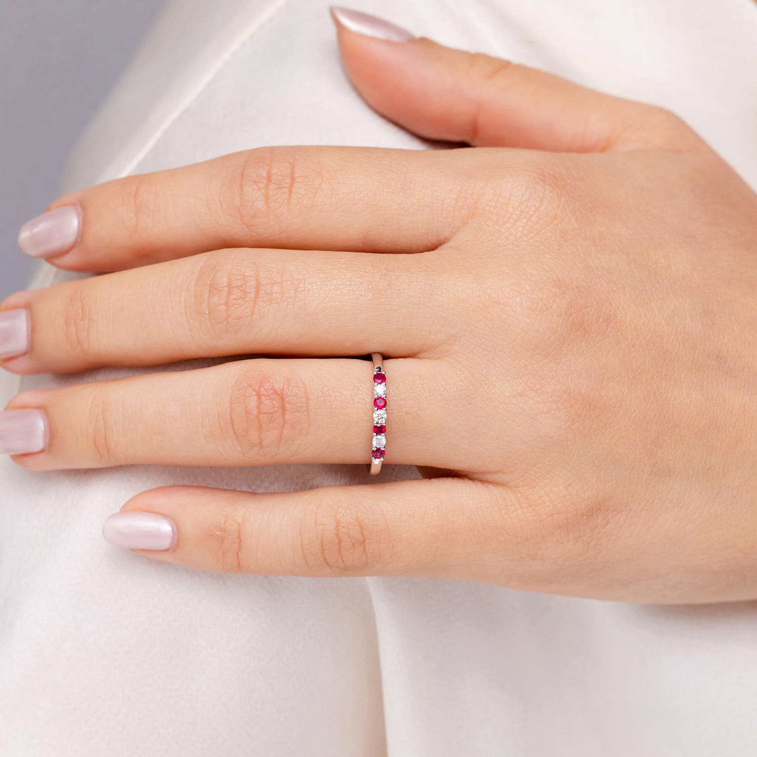 ANGARA Half Eternity Ruby and Diamond Wedding Ring in 14K Gold (A | 2.05 Ct) - Picture 17 of 48
