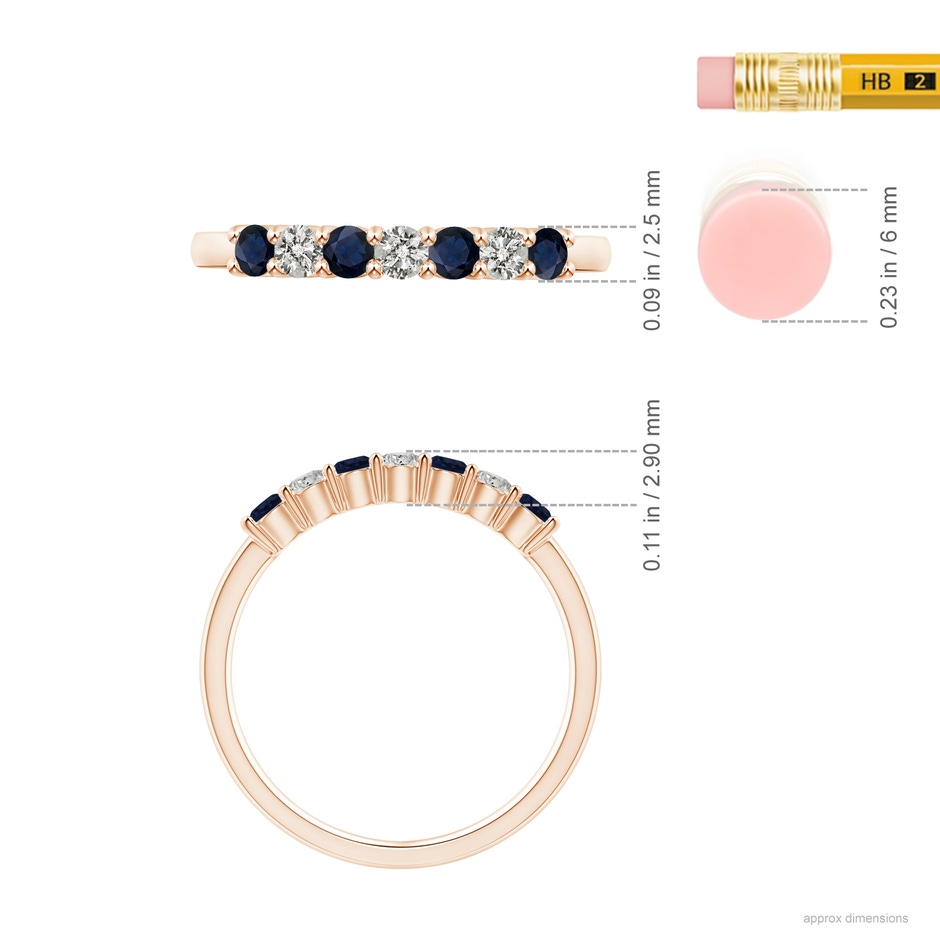 2.5mm A Half Eternity Seven Stone Sapphire and Diamond Wedding Ring in Rose Gold ruler