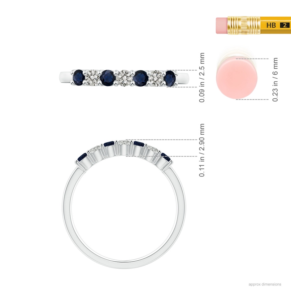 2.5mm A Half Eternity Seven Stone Sapphire and Diamond Wedding Ring in White Gold ruler