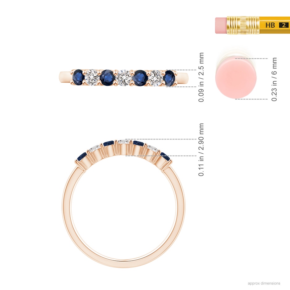 2.5mm AA Half Eternity Seven Stone Sapphire and Diamond Wedding Ring in Rose Gold ruler